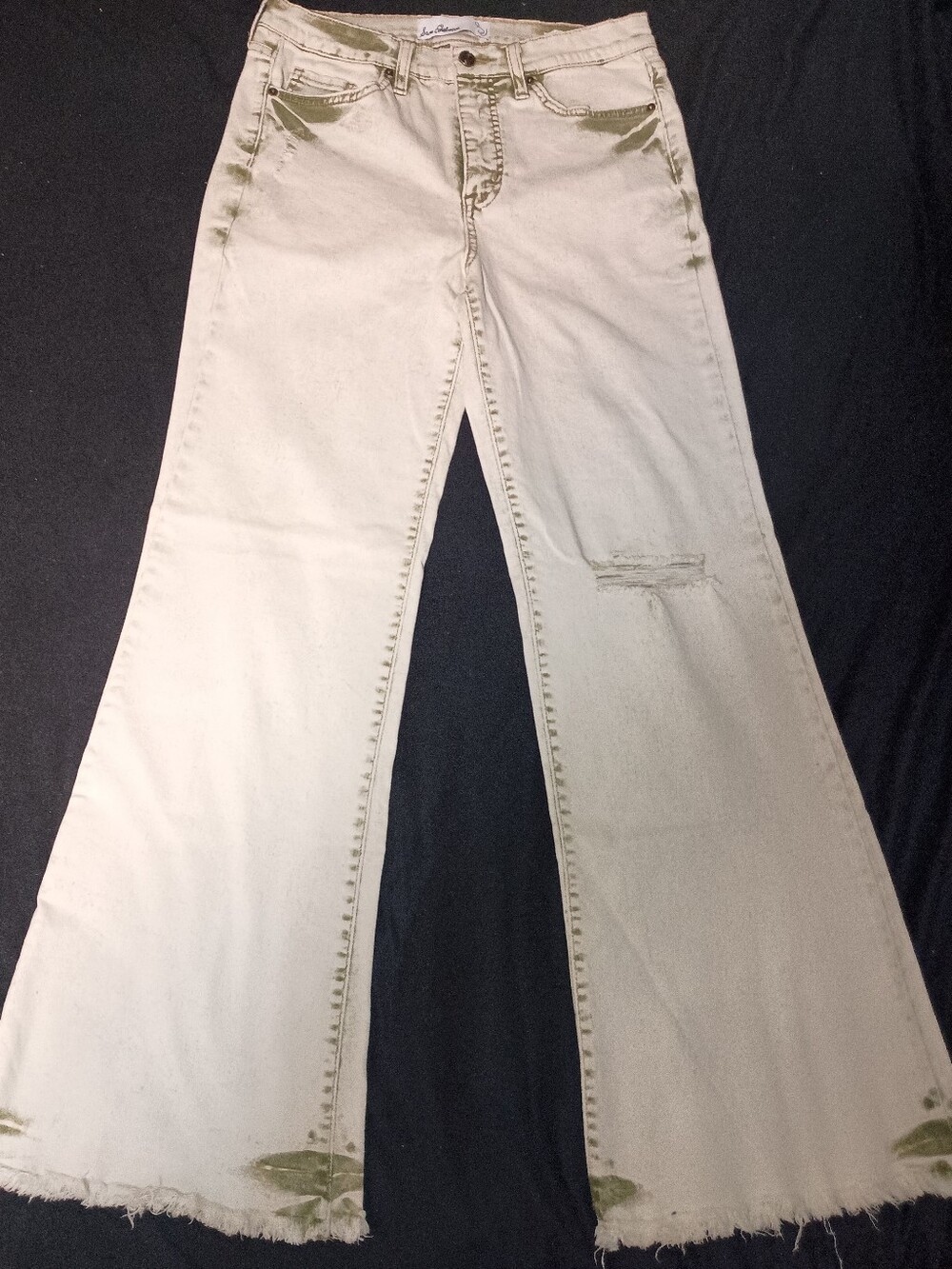Sam Edelman BAY FLARE Trouser Jeans/Pale Yellow & Green Splats Size 29